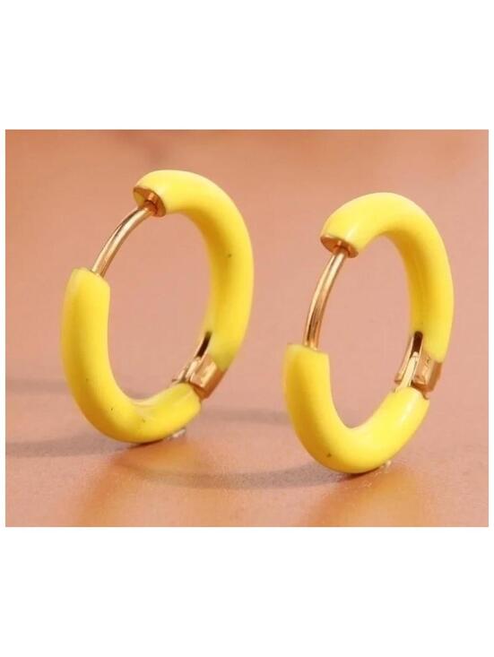 Jewelry - Yellow hinged enamel hoop - Earrings - Gold - 2cm
